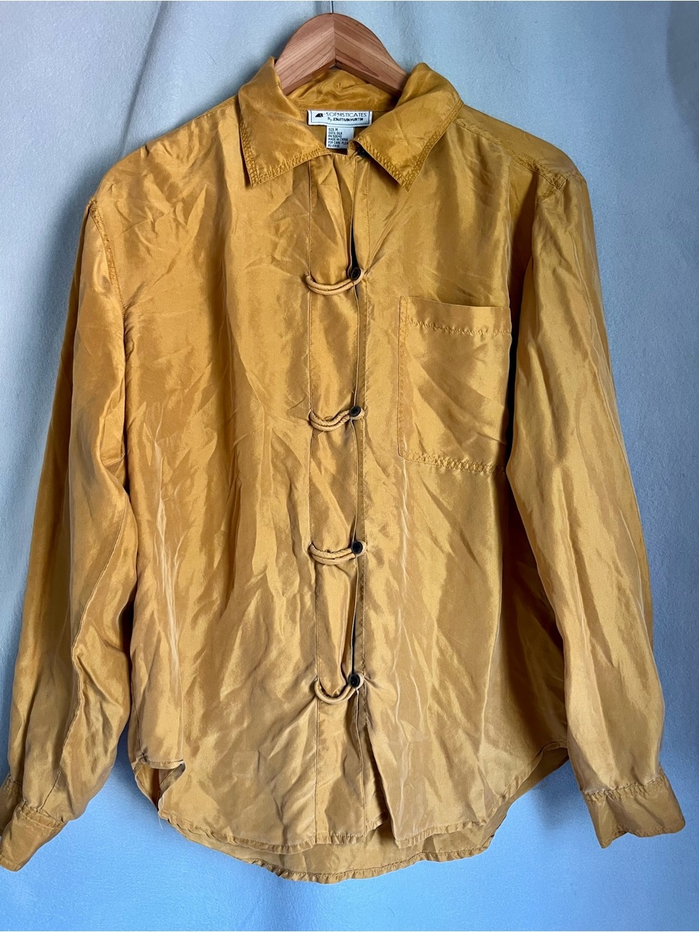 Vintage Sophisticates Jonathan Martin 100% Silk Mustard Toggle Blouse M